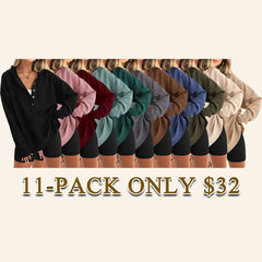 Women’s Oversized V-Neck Hoodie – Relaxed Long-Sleeve Pullover with Side Slits for Fall