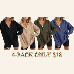 Women’s Oversized V-Neck Hoodie – Relaxed Long-Sleeve Pullover with Side Slits for Fall