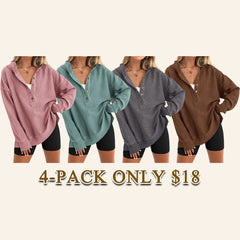 Women’s Oversized V-Neck Hoodie – Relaxed Long-Sleeve Pullover with Side Slits for Fall