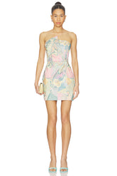 Elliatt Taliah Asymmetical Mini Dress in Blue Multi