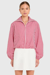 Amanda Uprichard Como Bomber Jacket in Ivory Red