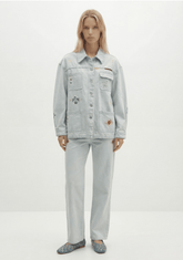 Berenice Valea Embroidered Denim Jacket in Light Blue Denim