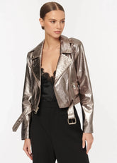Cami Kali Lamb Leather Jacket in Metallic Fog