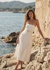 Cami NYC Yena Strapless Linen Dress in Macadamia