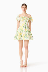 Elliatt Hana Off Shoulder Mini Dress in Yellow Multi