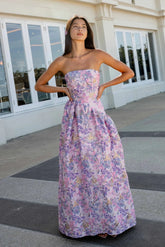 Elliatt Marlene Asymmetrical Gown in Pink Purple Floral