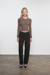 Enza Costa Silk Rib Boatneck Top in Mushroom