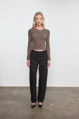 Enza Costa Silk Rib Boatneck Top in Mushroom