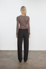 Enza Costa Silk Rib Boatneck Top in Mushroom
