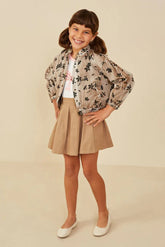 Hayden Girls Floral Print Stretch Twill Puff Sleeve Jacket in Mocha