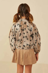 Hayden Girls Floral Print Stretch Twill Puff Sleeve Jacket in Mocha