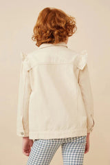 Hayden Girls Ruffled Shoulder Twill Jacket in Khaki
