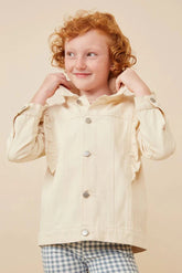 Hayden Girls Ruffled Shoulder Twill Jacket in Khaki