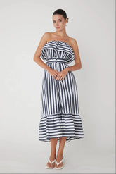 JS71 Karoline Dress in Navy White Stripe