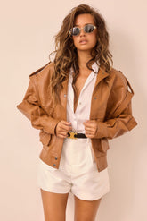 Penny Vegan Leather Jacket - Camel