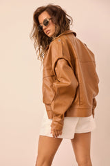 Penny Vegan Leather Jacket - Camel