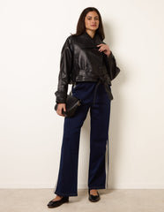 Double Breasted Leather Look Jacket