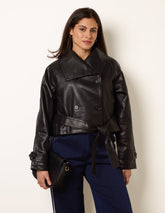 Double Breasted Leather Look Jacket