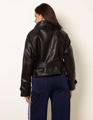 Double Breasted Leather Look Jacket