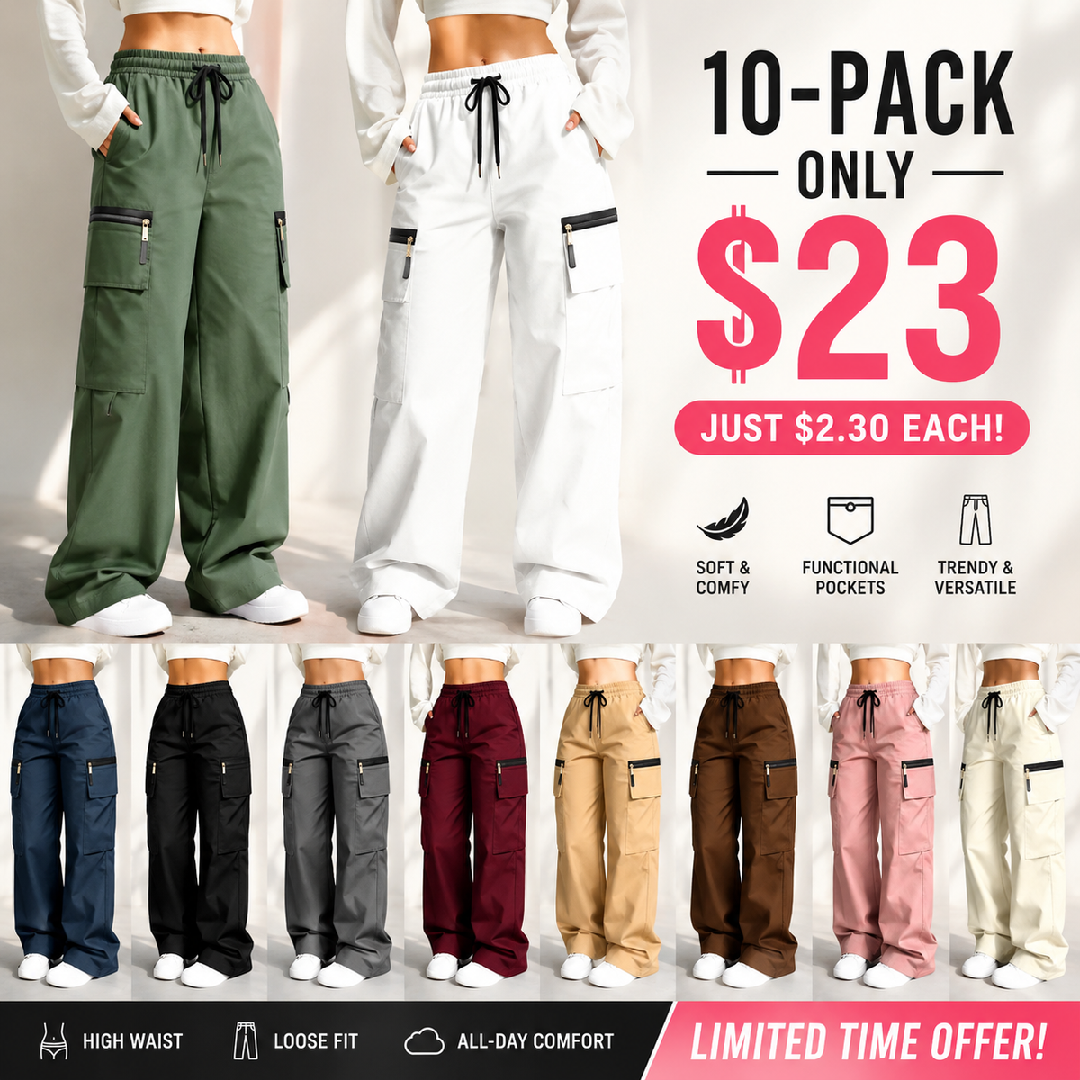 Women’s Lightweight Cargo Pants – Relaxed Fit with Multiple Pockets
